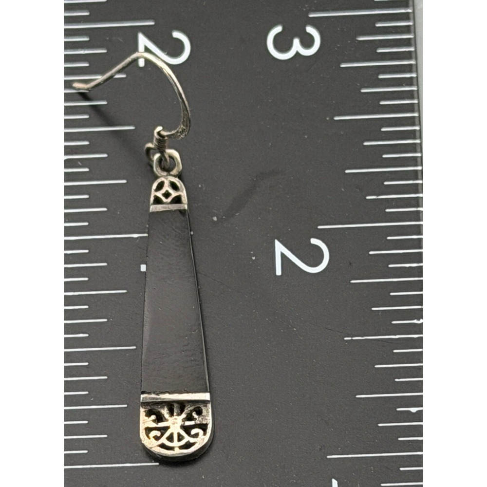 Vintage Sterling Silver Earrings Black Glass Drop Art Deco Style 925 1.25" - Picture 6 of 7